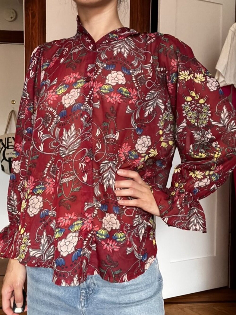 Sheer Red Floral Blouse